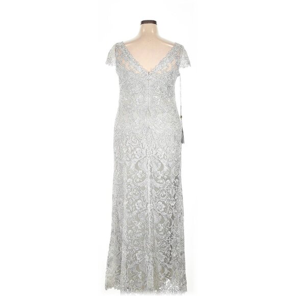 NWT TADASHI SHOJI Adena in Silver Corded Embroidery Gown Maxi Dress 18 - Picture 10 of 11